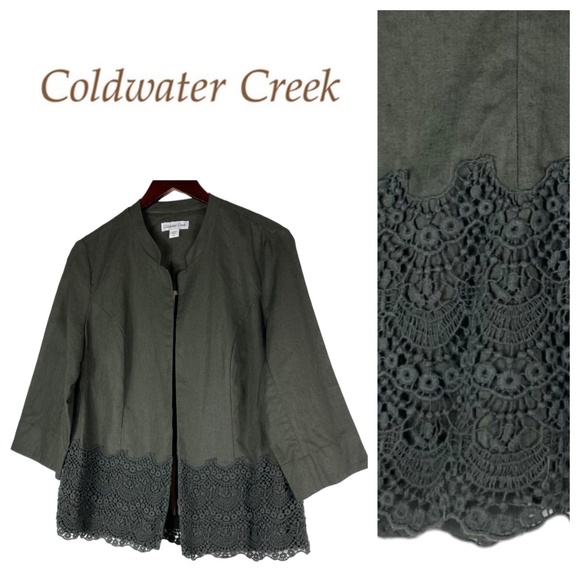 Coldwater Creek Jackets & Blazers - New Coldwater Creek Sz 10 Medium Blazer Jacket Coat Linen Crochet Lace Green